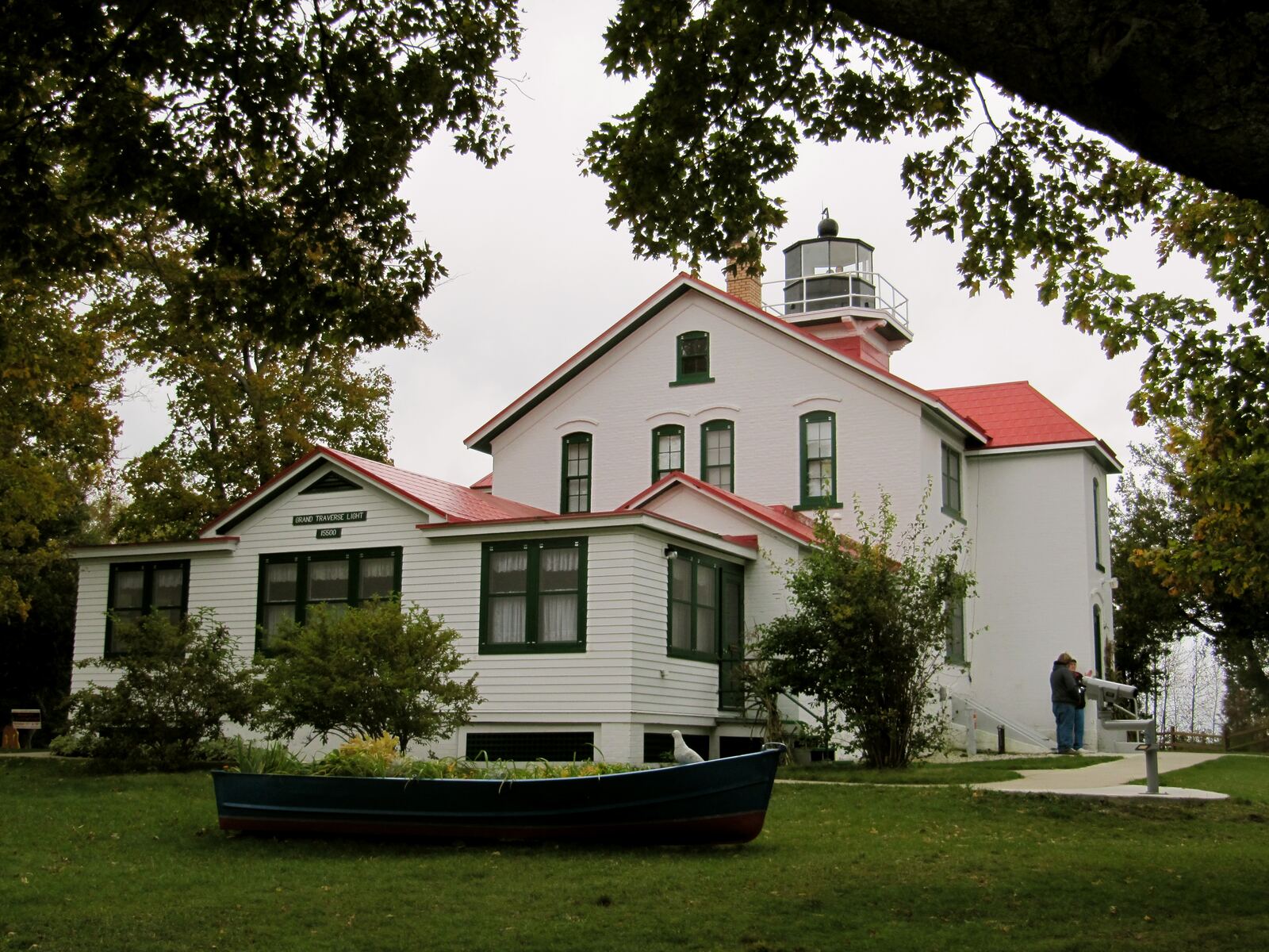 Grand Traverse Lighthouse with the boat planter