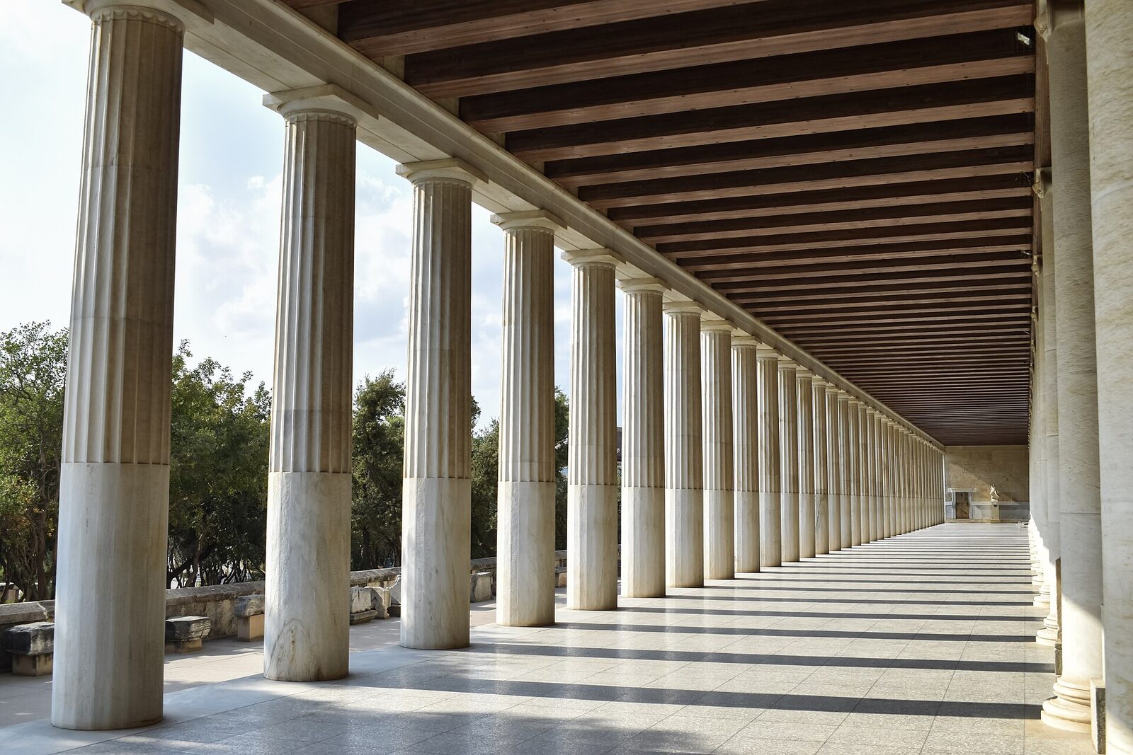 Inside the colonnade of the Stoa of Attalos, Athens