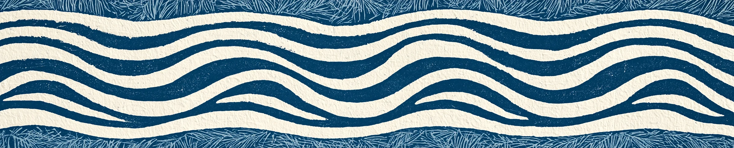 Illustration of a river through wooded hills