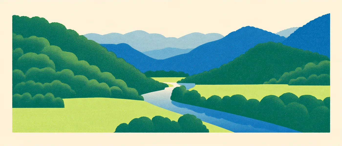 Illustration of layered wooded hills