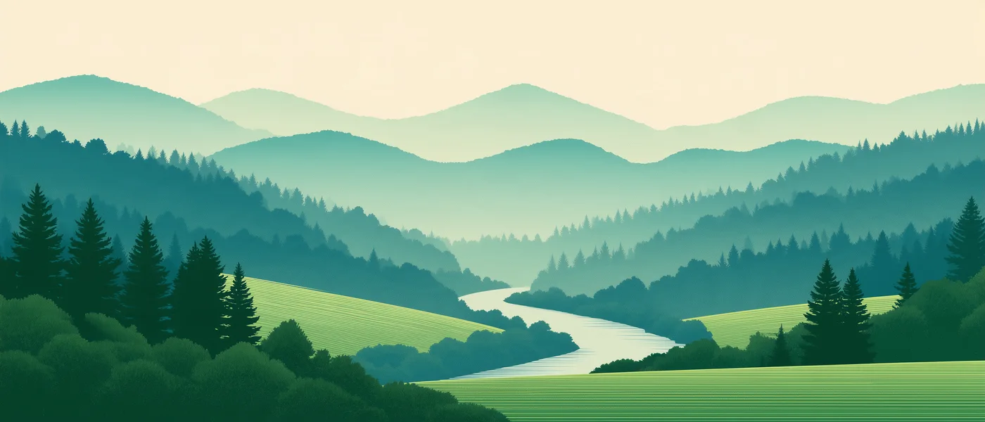 Illustration of layered wooded hills