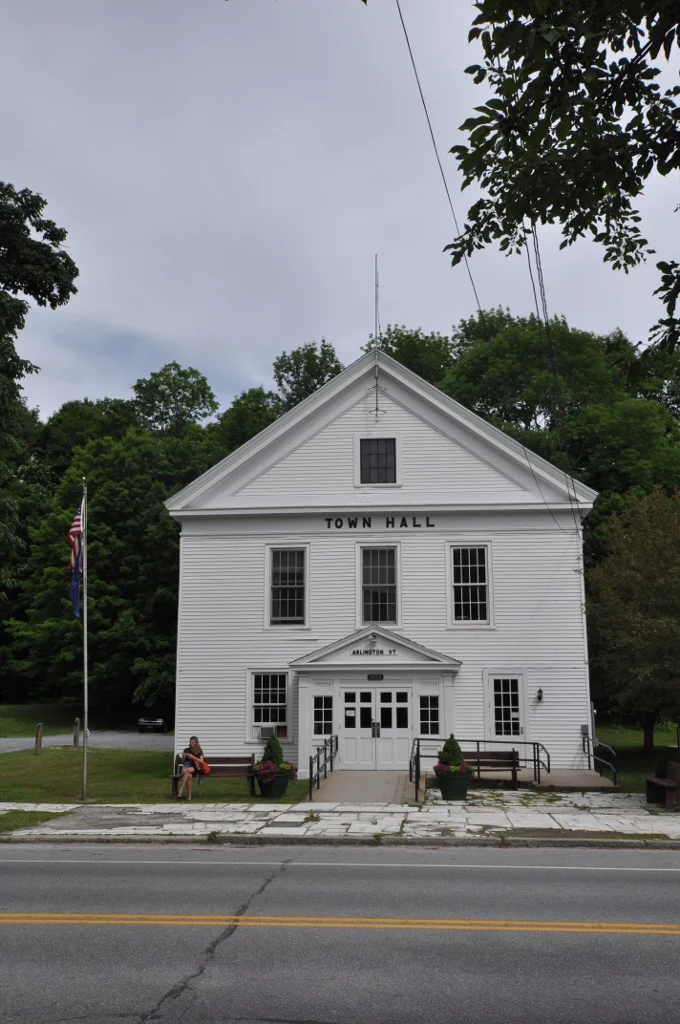 Arlington Town Hall, a white clapboard building on Route 7A
