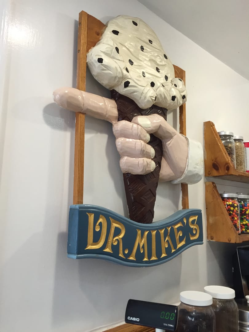 The shopfront of Dr. Mike's Ice Cream Shop on Greenwood Avenue