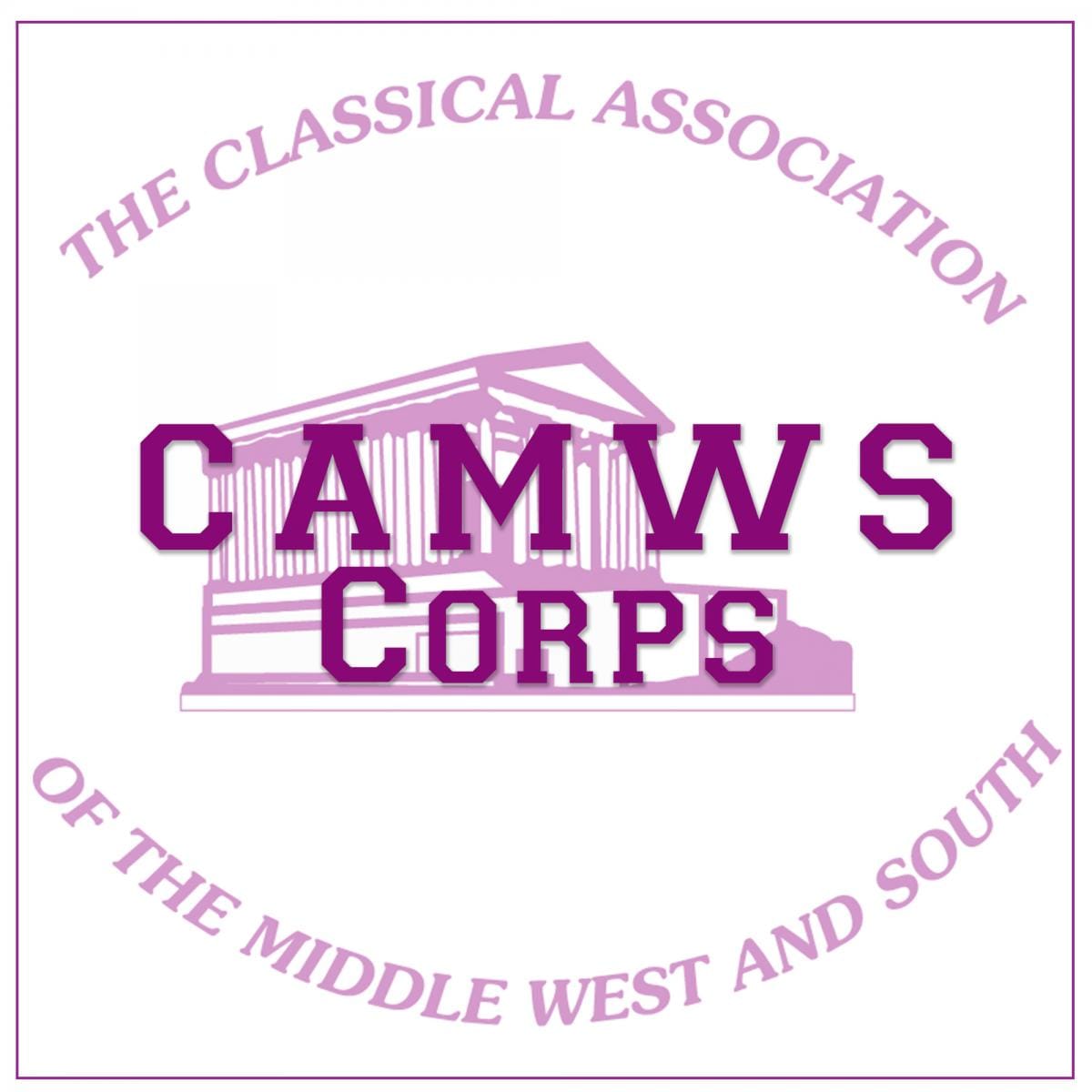 The CAMWSCorps mark: the CAMWS temple with the word CORPS, inside a ring reading The Classical Association of the Middle West and South