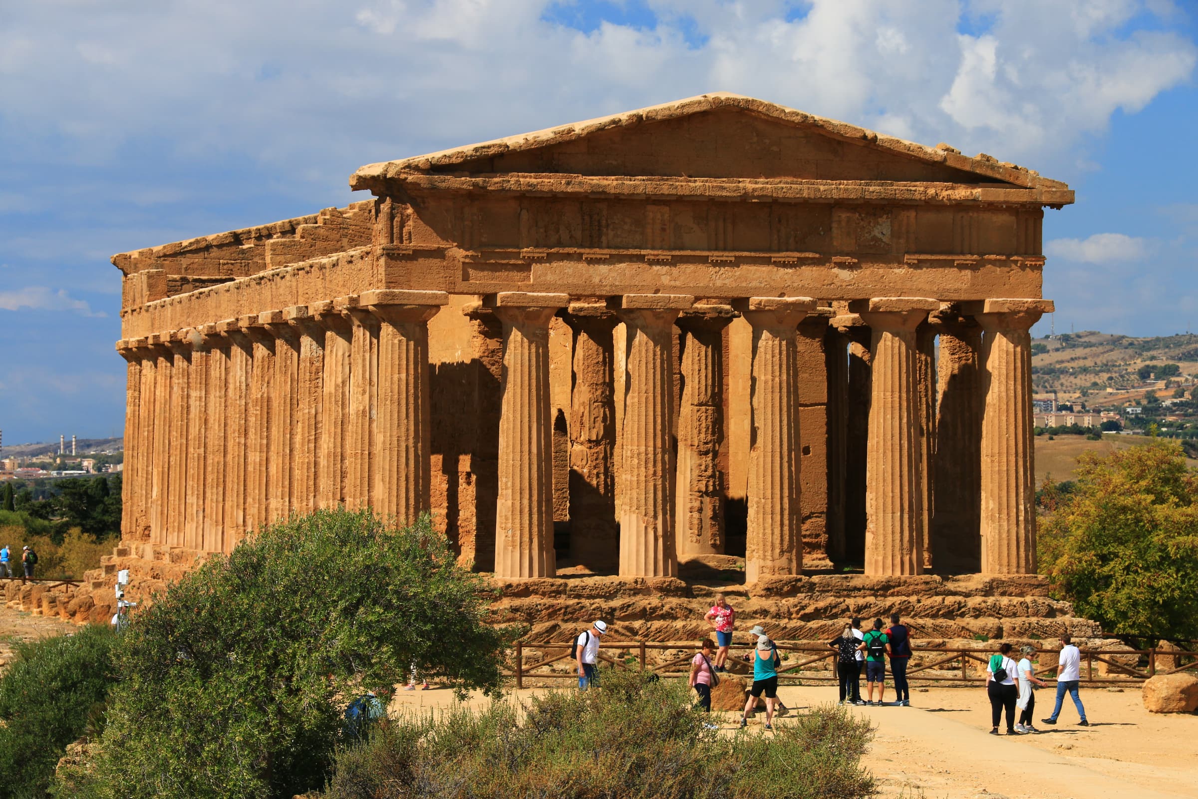 Golden Doric columns of the Temple of Concordia in Sicily