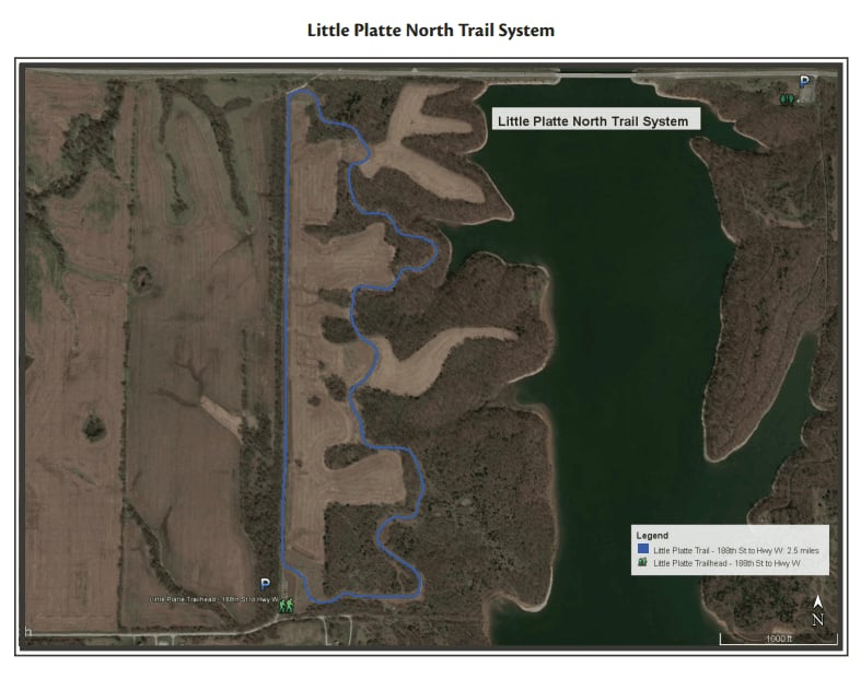 Aerial map of the Little Platte North trail.