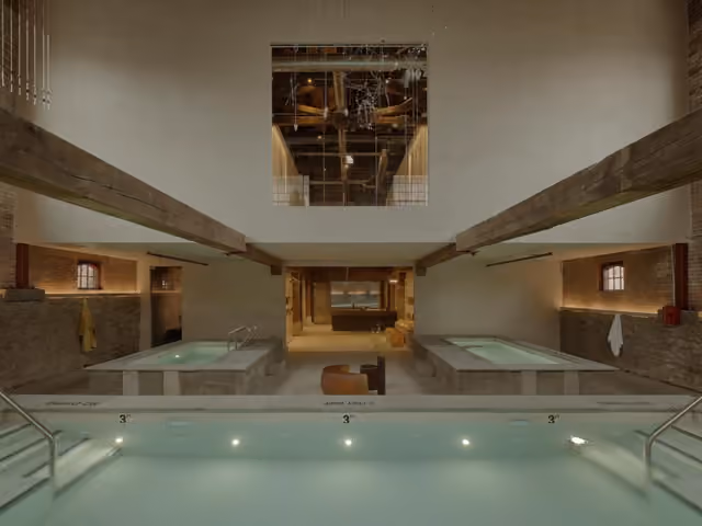 The Baths bring a communal bathing experience to one of the historic factory buildings at Pocketbook Hudson. Photo: Sean Davidson, Courtesy of Pocketbook Hudson