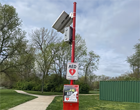 solar-powered AED at Forest Field Park