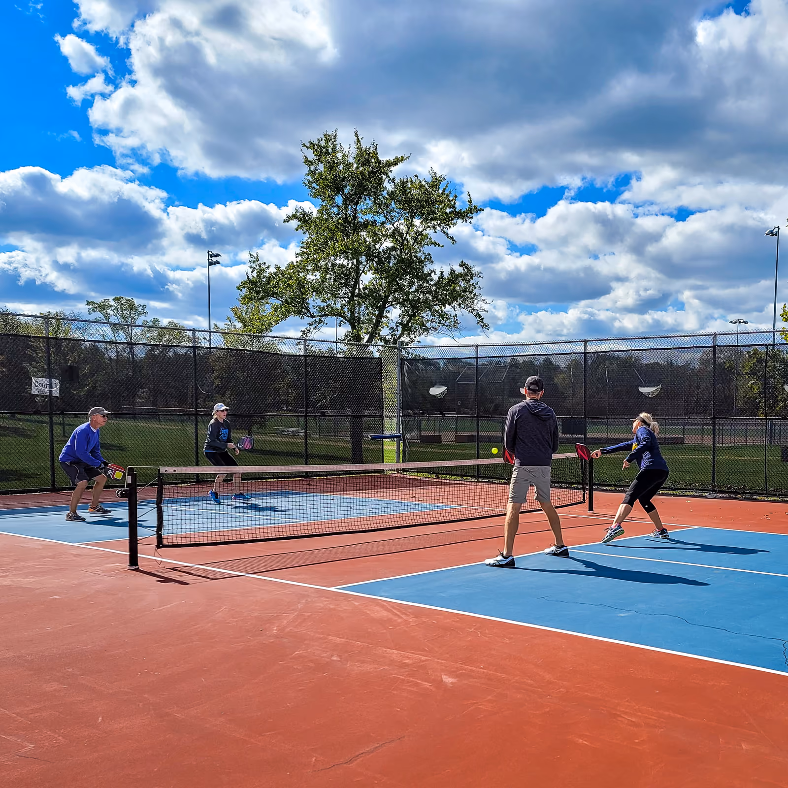 Pickleball doubles on a sunny fall day