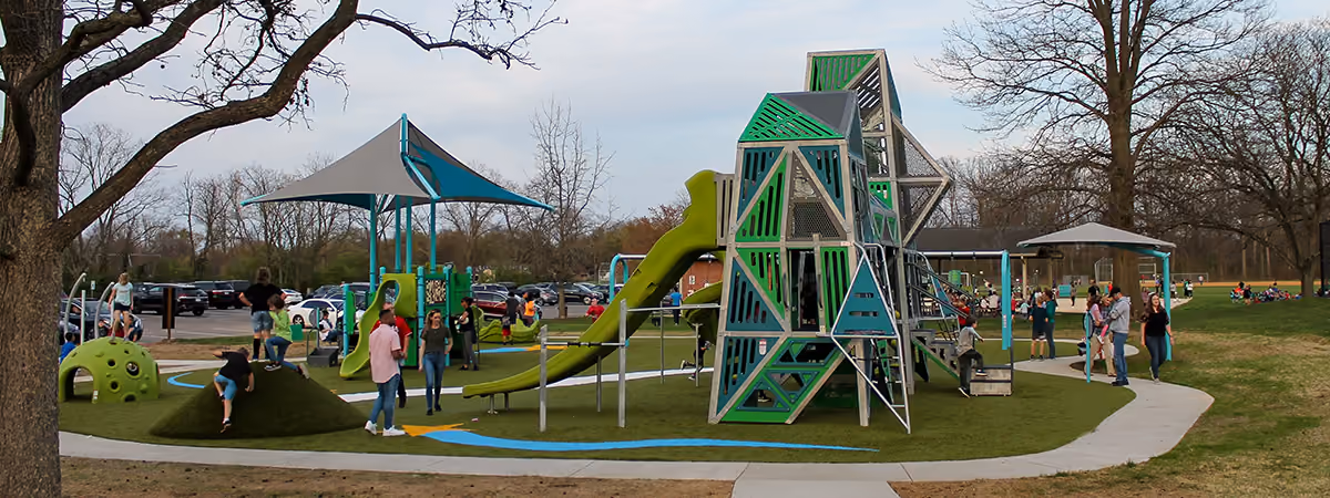Children climbing on the new Yankee Park playground