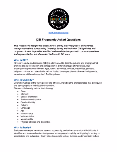 First page of ADI's DEI Frequently Asked Questions