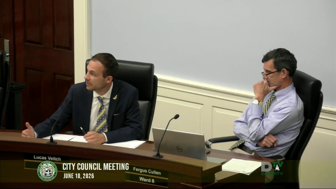 A still from a Dover City Council meeting video