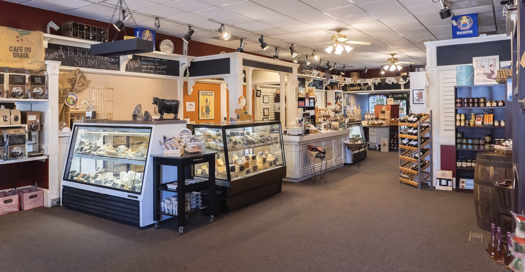The counter and cases of a downtown food shop