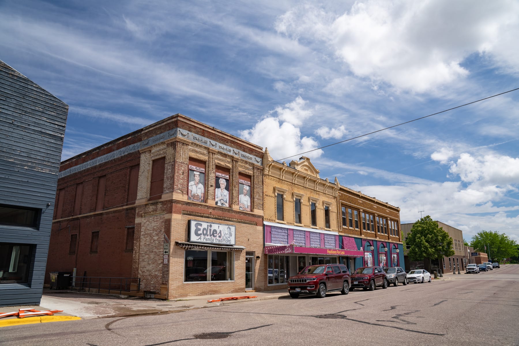 The brick commercial block along downtown Fairmont Main Street