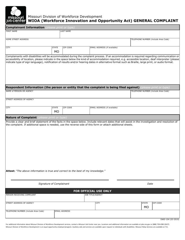 First page of Complaint Form: If You Feel Discriminated Against