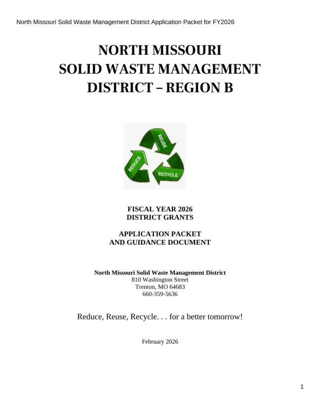 First page of District Grant Application, FY2026