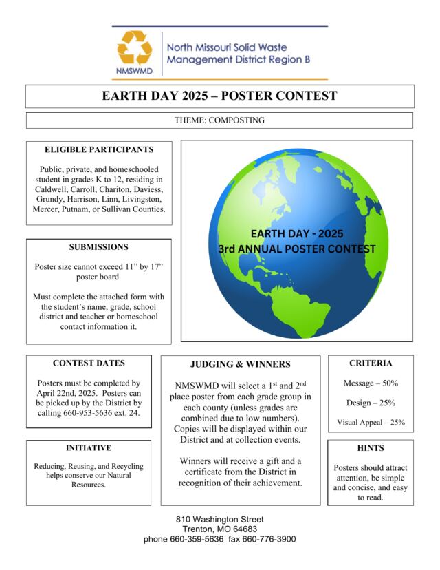First page of Earth Day Poster Contest, 2025