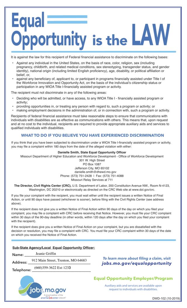 First page of Equal Opportunity Is the Law (English)