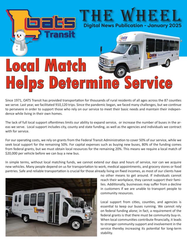 First page of OATS Transit Newsletter, January 2025