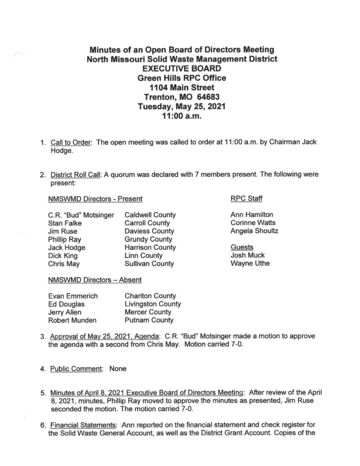 First page of Solid Waste District Executive Board Minutes, May 25, 2021