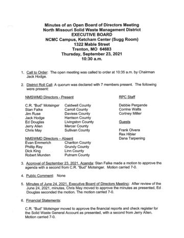 First page of Solid Waste District Executive Board Minutes, September 23, 2021