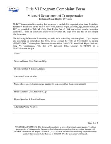 First page of Title VI Complaint Form