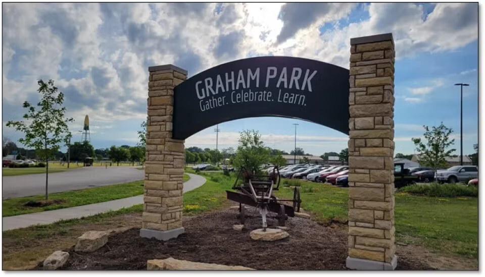 The Graham Park entrance sign in Rochester, Minnesota.
