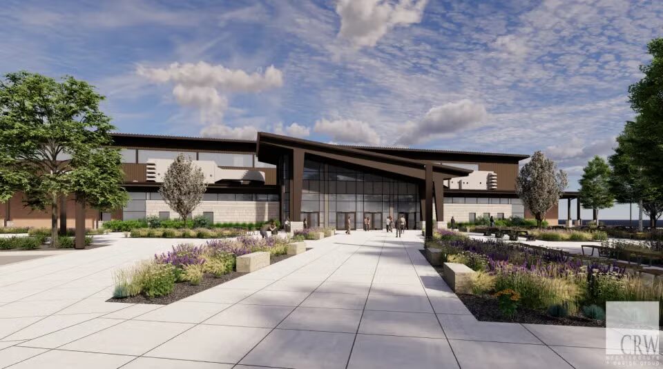 Architectural exterior rendering of the planned Graham Park Exhibition Center.
