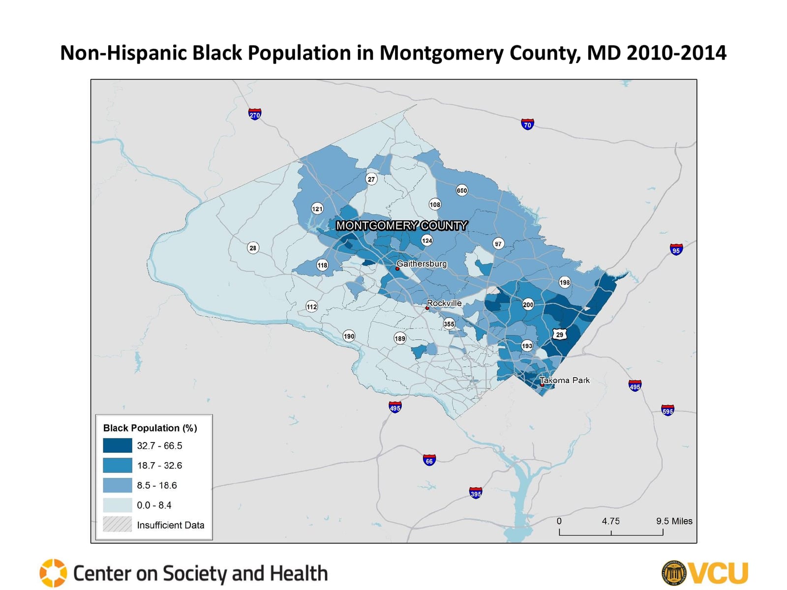Non-Hispanic Black Population by census tract, 2010 to 2014