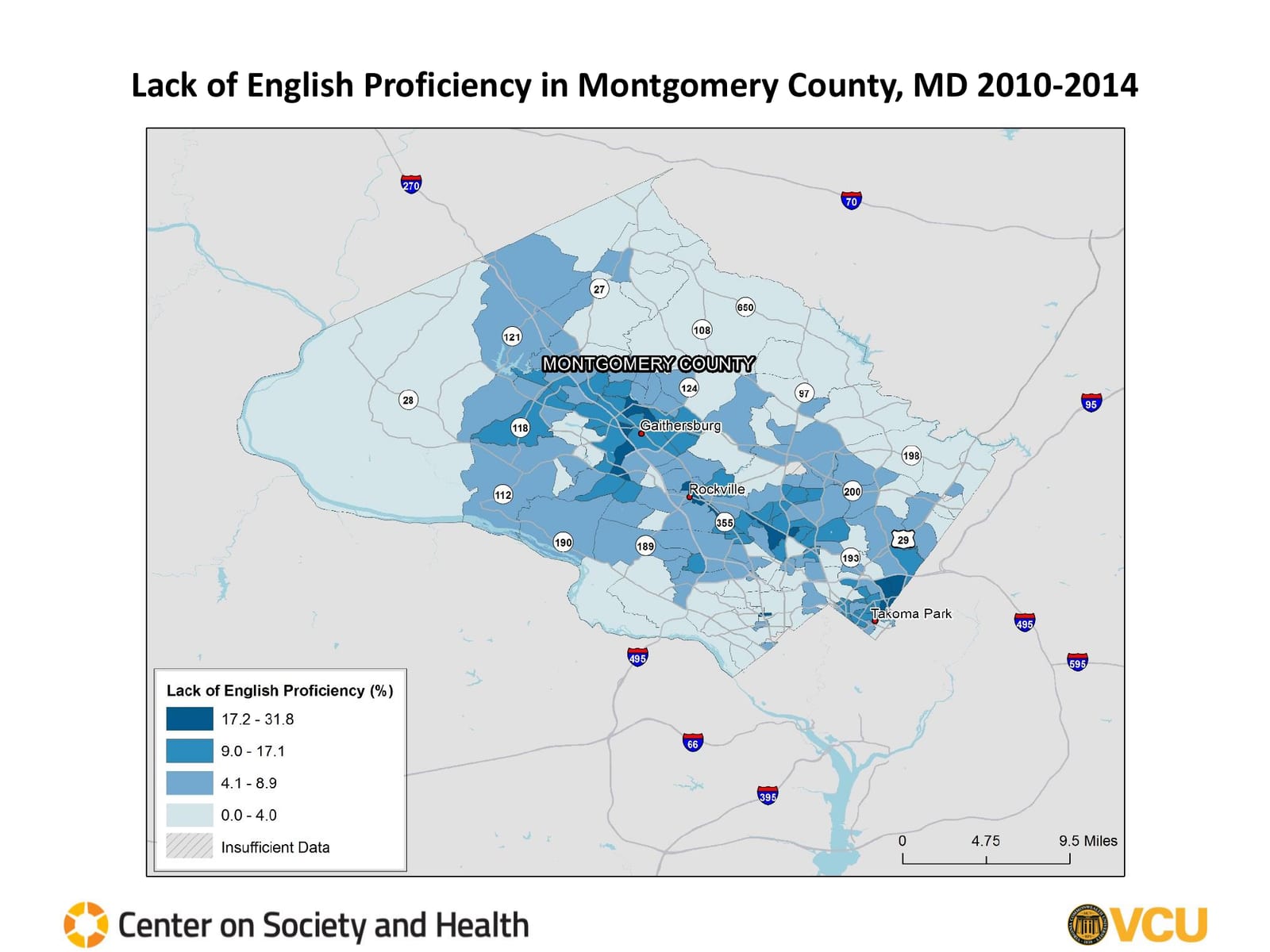 Lack of English Proficiency by census tract, 2010 to 2014