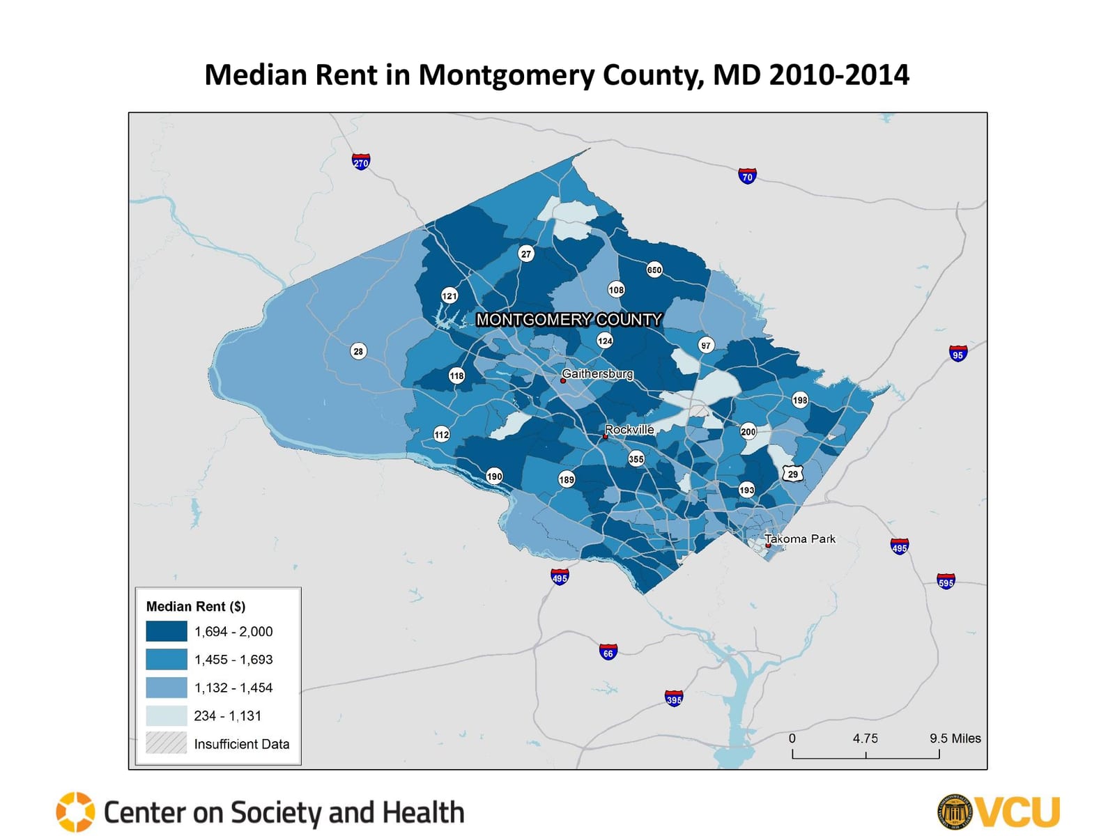 Median Rent by census tract, 2010 to 2014
