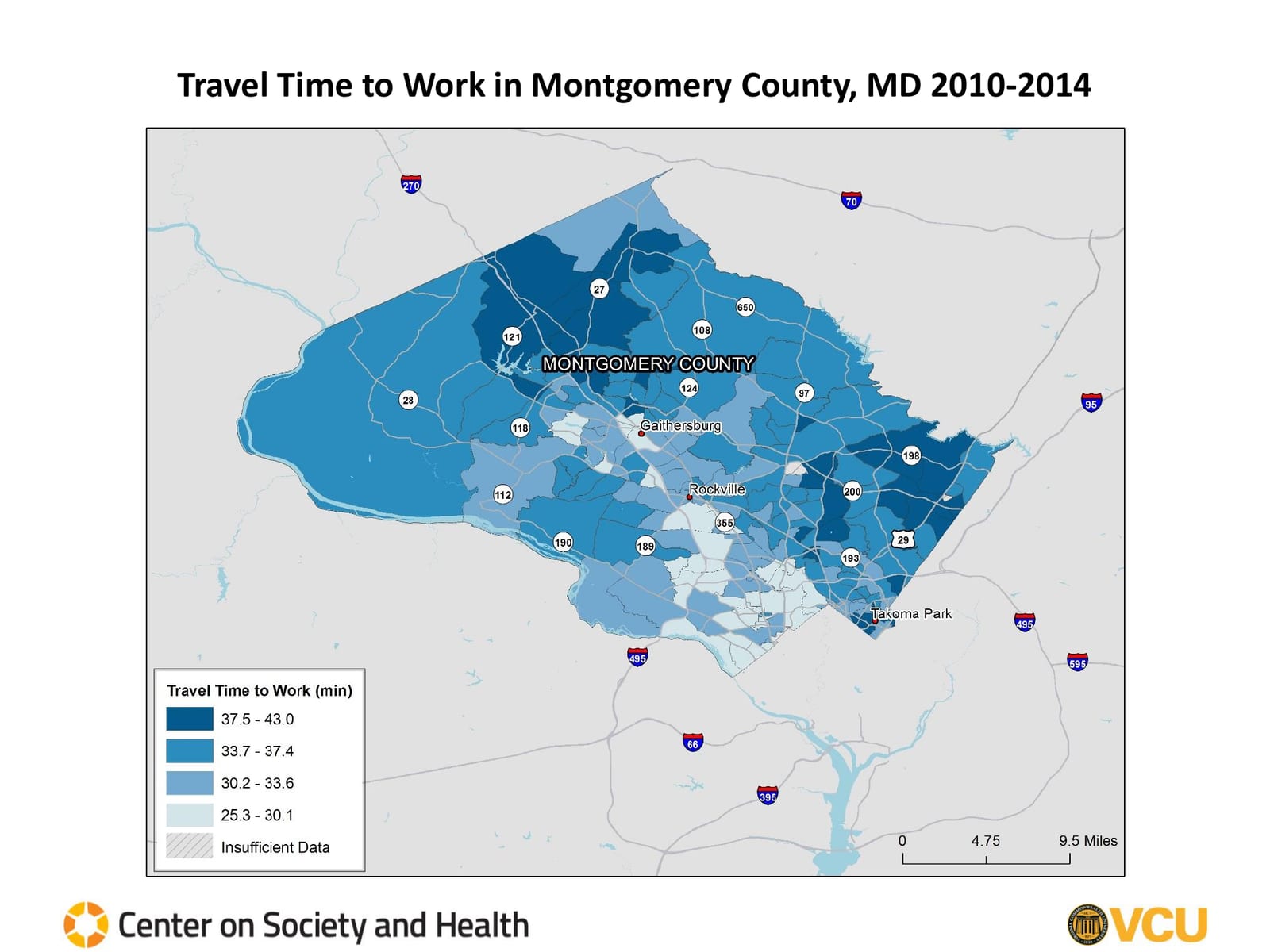Travel Time to Work by census tract, 2010 to 2014