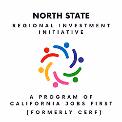 North State Regional Investment Initiative logo, a program of California Jobs First (formerly CERF), with colorful figures in a circle