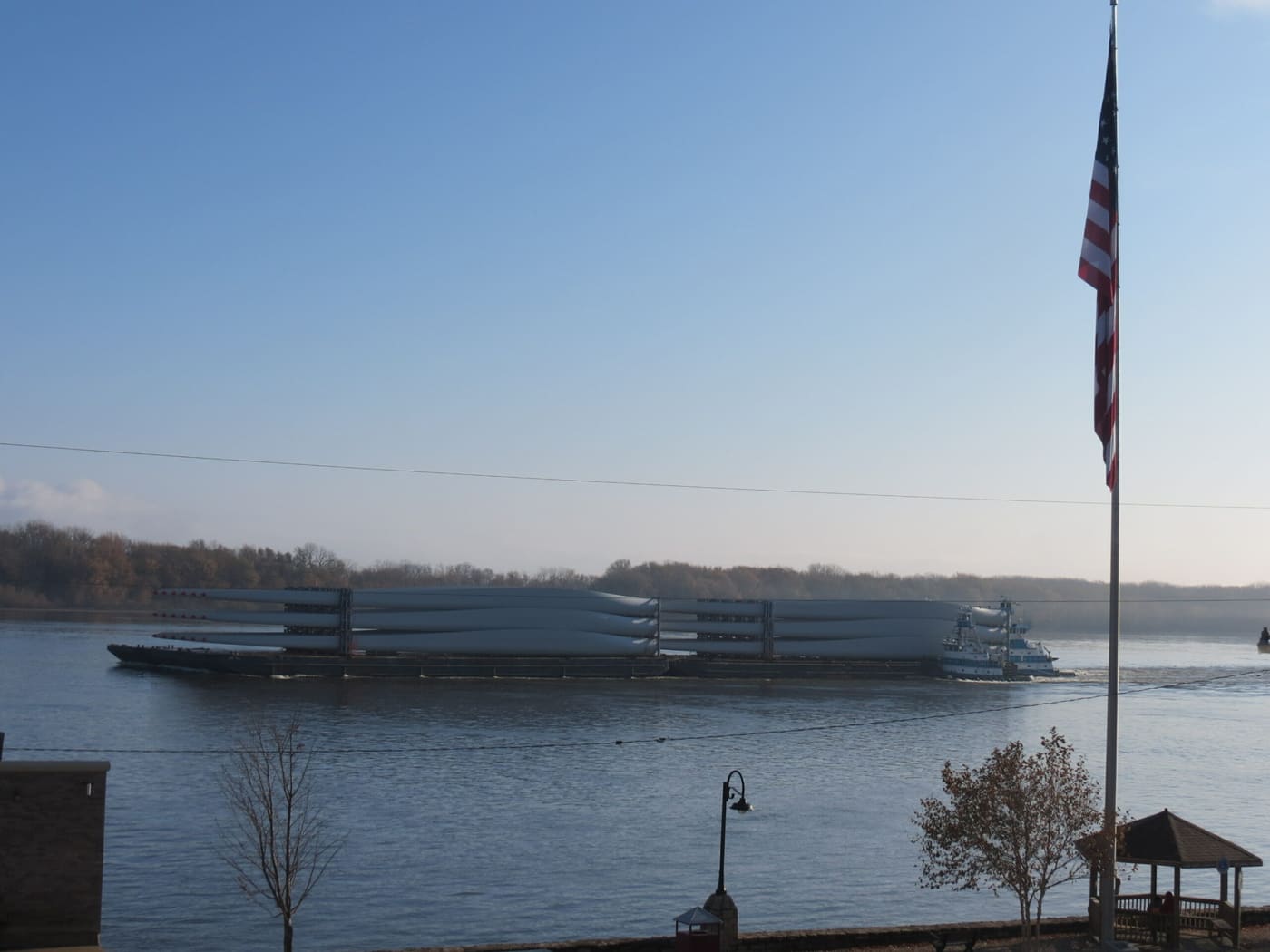 An American flag at the riverfront dock in Louisiana, Missouri.