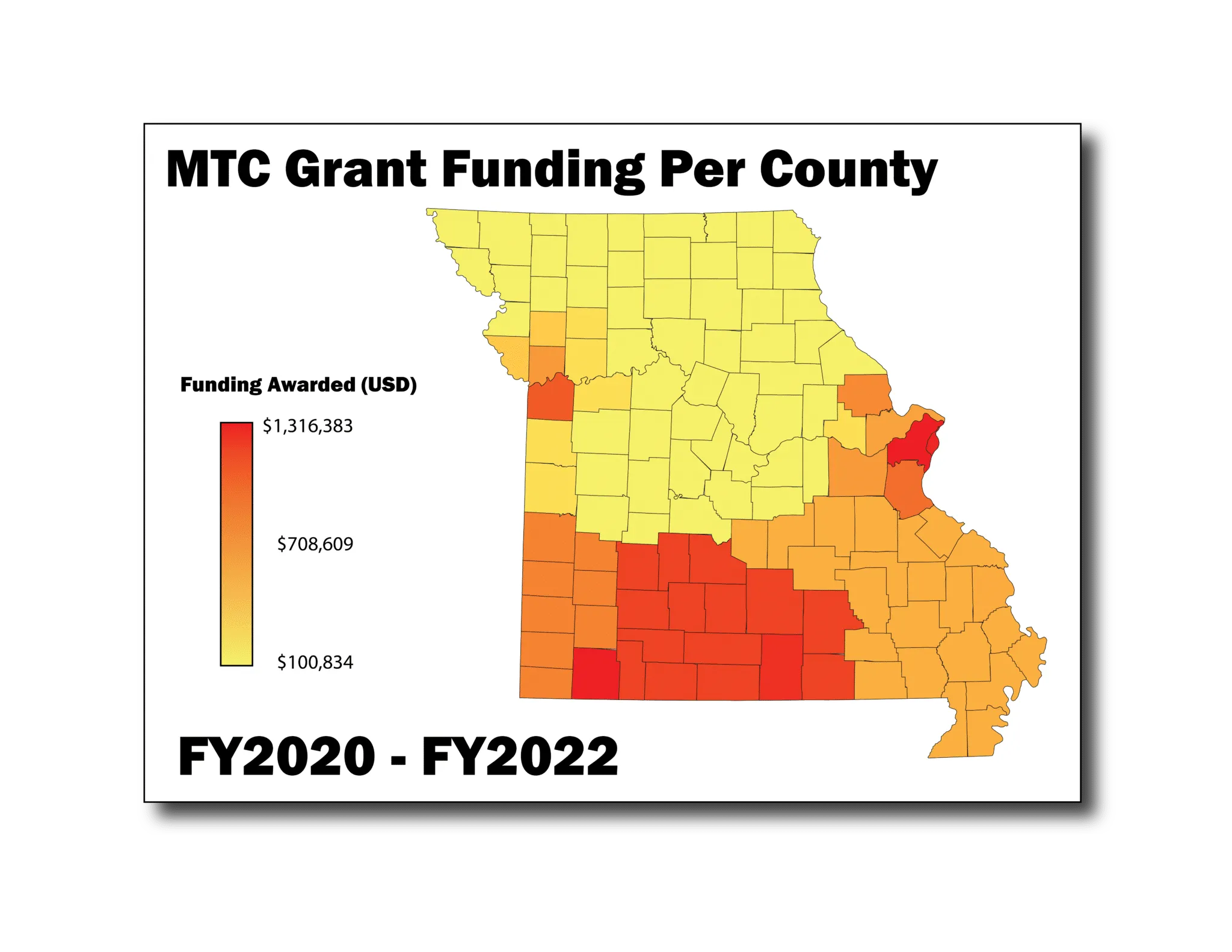MTC funding heat map for fiscal years 2020 through 2022