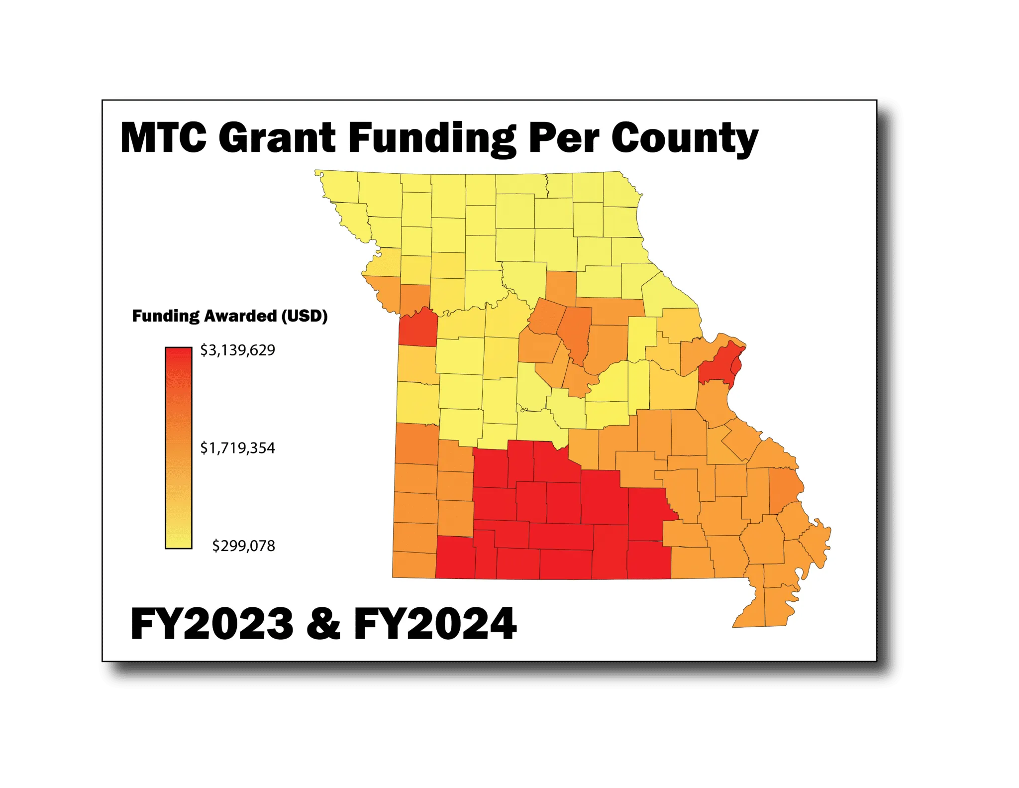 MTC funding heat map for fiscal years 2023 and 2024