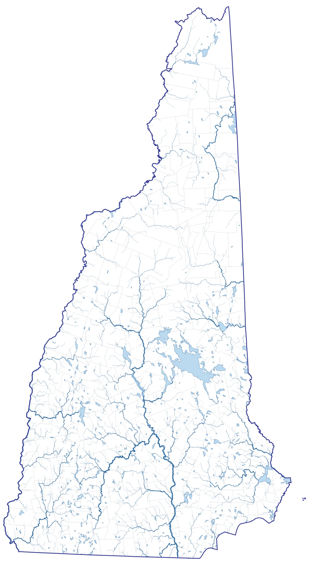 Map of New Hampshire with a point for each community that has an NHDES-funded project
