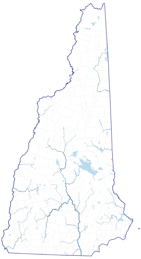Map of New Hampshire with a point for each project listed on this page