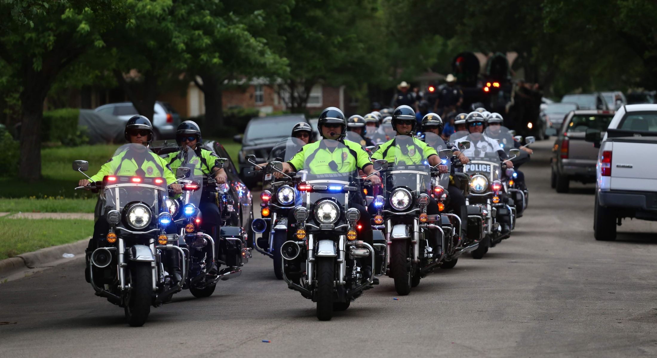 North Richland Hills police motorcycle unit on a residential street
