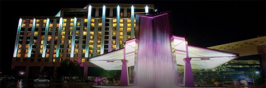 Pechanga Resort & Casino at night, with its fountain lit