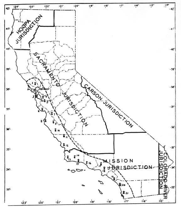 Indian Agency Jurisdictions & Location of Spanish Mission Sites