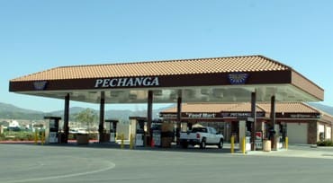 The Pechanga gas station canopy and food mart on a clear day