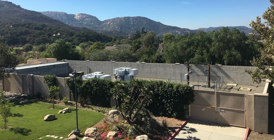 The Pechanga Western Electric yard below the hills, landscaped grounds in front