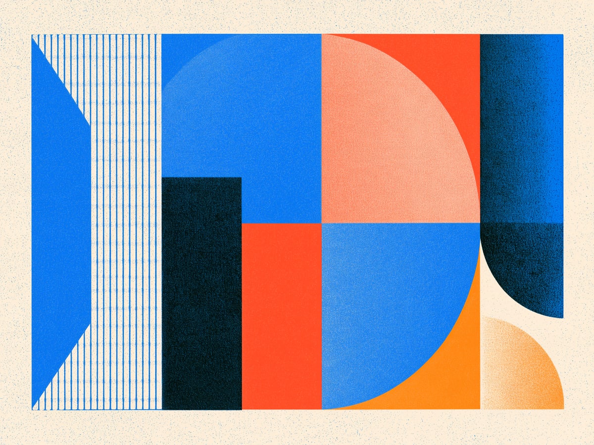 A grainy panel of nested blocks in district colors