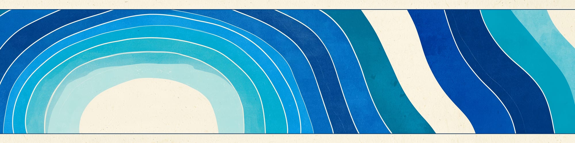 River-blue bands flowing across pale paper