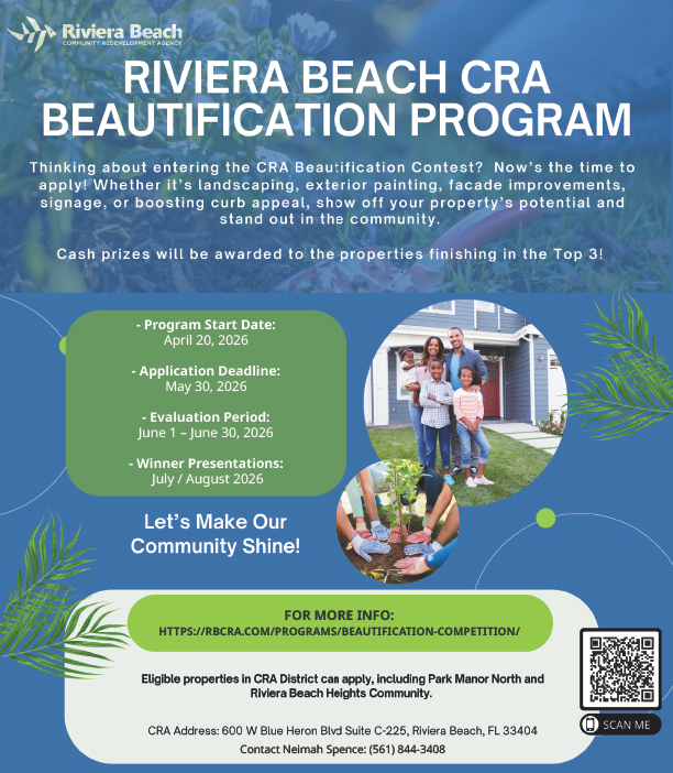 Flyer for the CRA Residential and Business Beautification Program, published by the agency.
