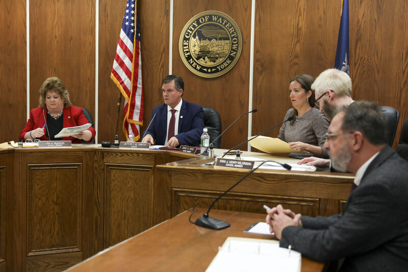 A Village Board of Trustees meeting in session