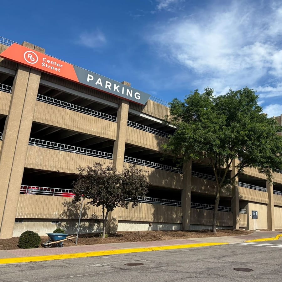 The Center Street parking deck, whose 1972 half comes down this fall while the seven-level structure stays open