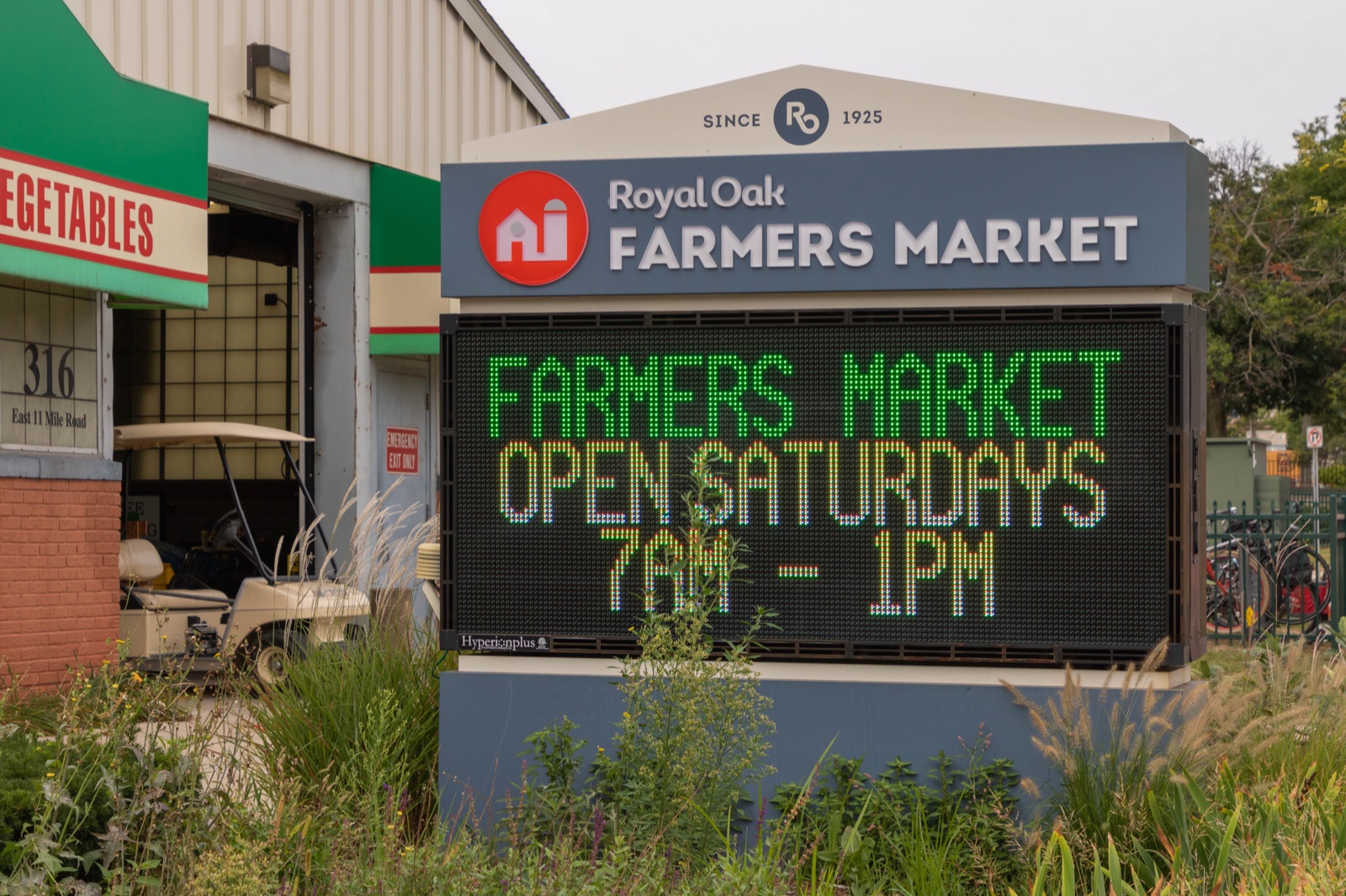 The Royal Oak Farmers Market building exterior with its Since 1925 sign above the entrance