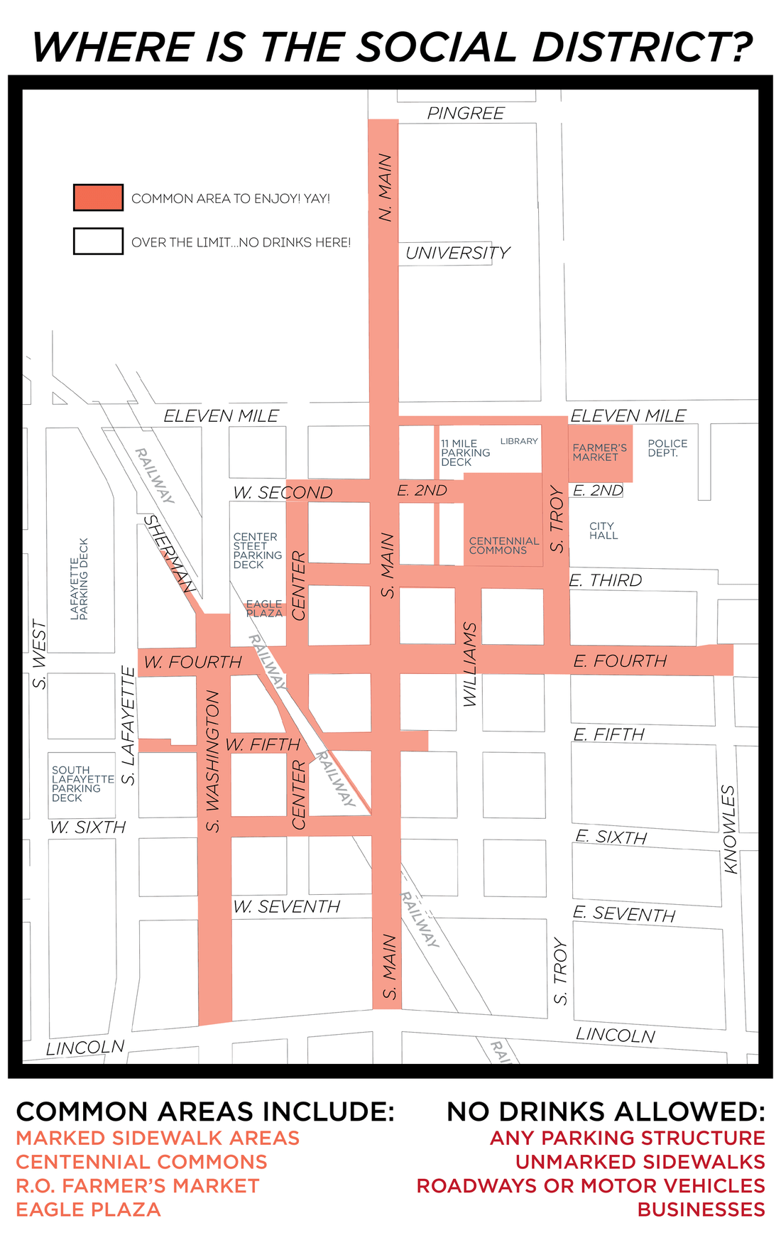 Official map of the Royal Oak Social District boundaries